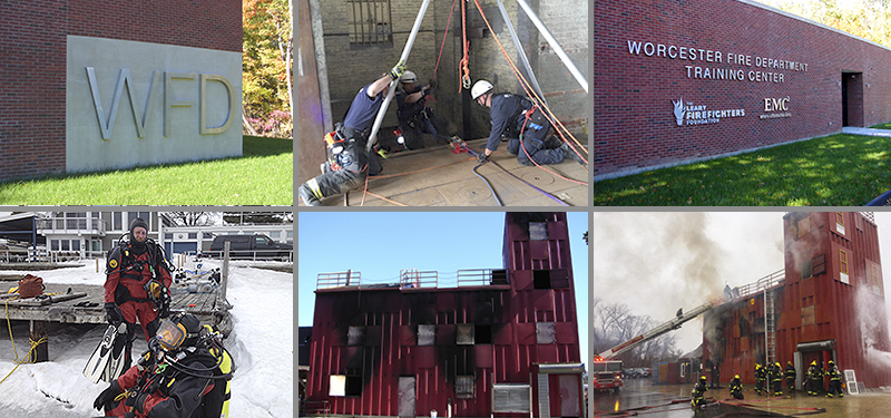 Collage with Worcester Fire Department Training Facilities and Firefighting, Rescue and Scuba Training