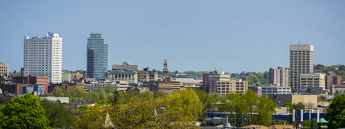 City of Worcester Skyline and Downtown Buildings