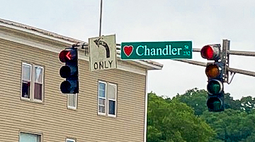 Street Sign on Traffic Light Post for Chandler Street