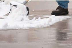 Closeup of Shoveling Snow on Sidewalk to Keep them Clear