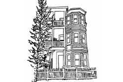 Black Outlined Graphic of a Triple Decker House