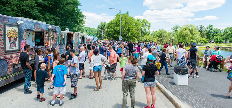 food trucks with visitors