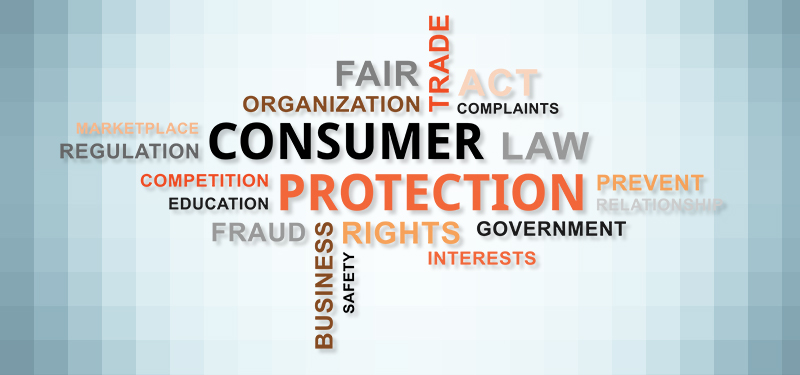 Word Cloud in Orange and Black Tones Highlighting the Words Consumer Protection