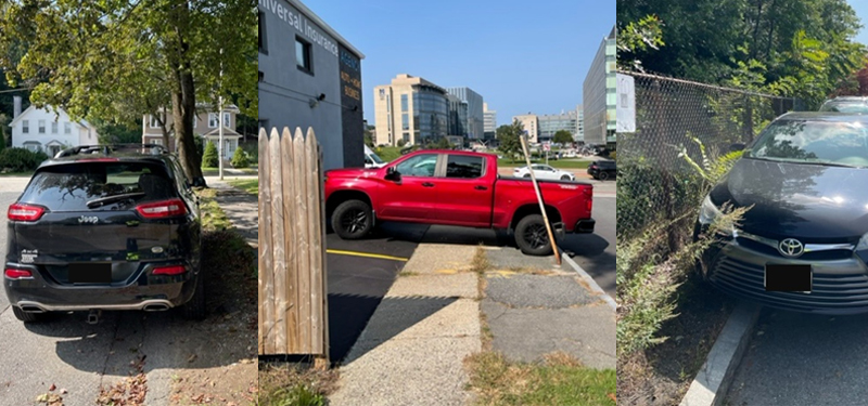 Three Photo Collage of Vehicles Parking on Worcester Sidewalks