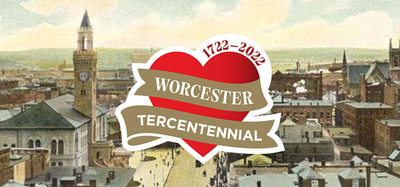 Worcester Tercentennial Logo Overlay on Historical Main Street Photo