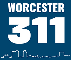 Worcester 311 Logo with White Text on Blue Background