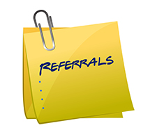 Referrals Illustration with Yellow Sticky Note that Says Referrals
