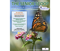Senior Scoop Newsletter Cover with Monarch Butterfly Sitting on Pink Flower