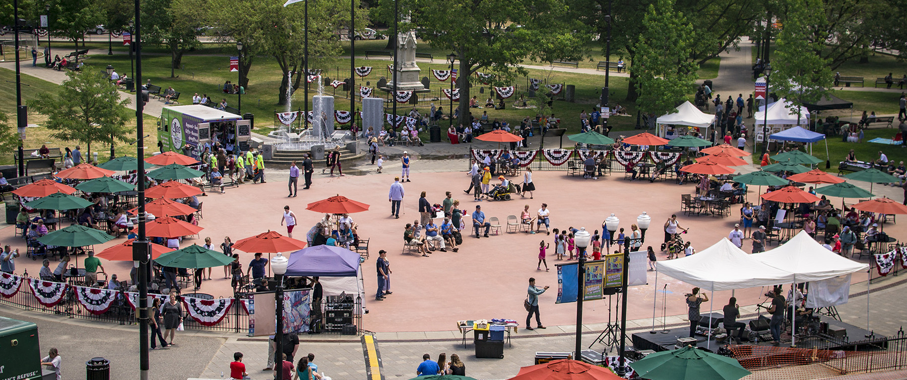 Event Visitors on the Worcester Common Oval from Above