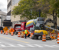 Construction Activity and Traffic on Main Street Near City Hall
