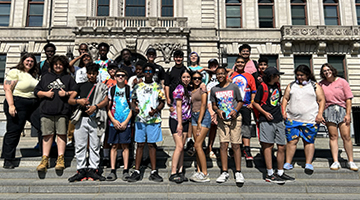 Group of Youth Standing and Facing Camera on Steps Behind Worcester City Hall