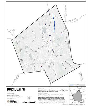 Worcester City Map Showing Burncoat Street Outlined