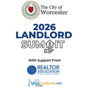 Landlord Summit Logo with Sponsor Logos for Realtor Association of Central MA and MassLandlords.net