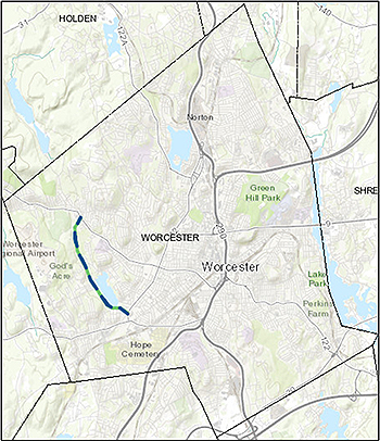 Worcester City Map Showing Mill Street Outlined