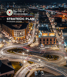 Aerial view of Worcester at night
