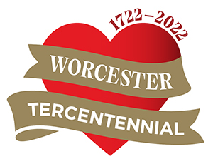 Worcester Tercentennial Logo with Heart and Gold Ribbons