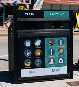 WooBin with a black side for Trash and a green side for Recycling