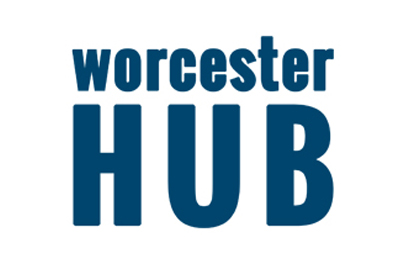 Worcester HUB Logo with Blue Text on White Background
