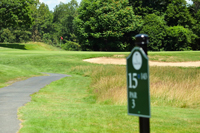 Overlooking the Par 3 15th Hole from the Tee Box with Sign in the Foreground - Click to Enlarge