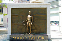 Statue/Monument of Major Taylor Standing with Bicycle Near Worcester Public Library - Click to Enlarge