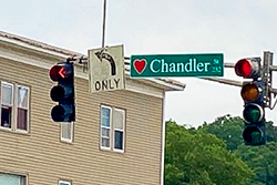 Street Sign for Chandler Street on a Traffic Signal