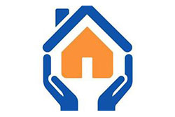 Elder Services of Worcester Area (ESWA) Logo, Graphic of Blue Hands Holding a Yellow and Blue House