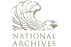 The National Archives Logo, Light Grey Eagle's Outstretched Wing and Head with Grey Words National Archives