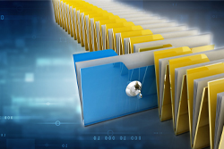 Illustration of Stack of File Folders and One With Lock and Key