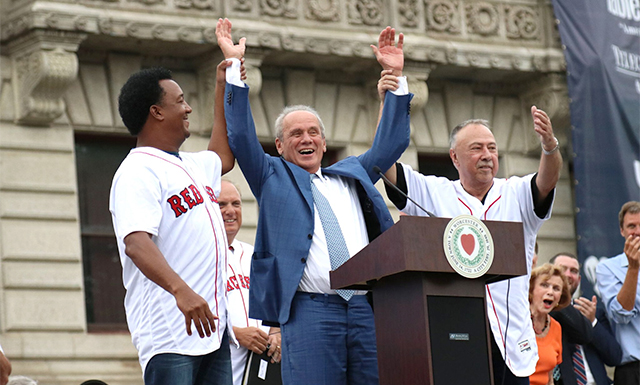 Pedro Martinez, Larry Lucchino and Jerry Remy