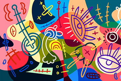 Colorful Artistic Collage of Graffiti Graphics
