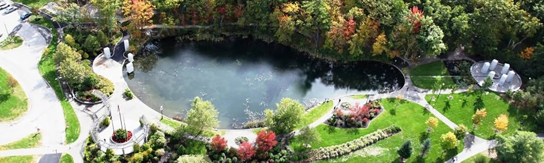 Aerial View of Vietnam Memorial with Pond, Walkways and Greenery