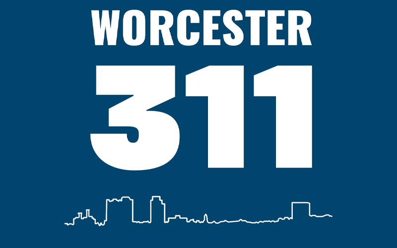 Worcester 311 Logo with White Text on Blue Background