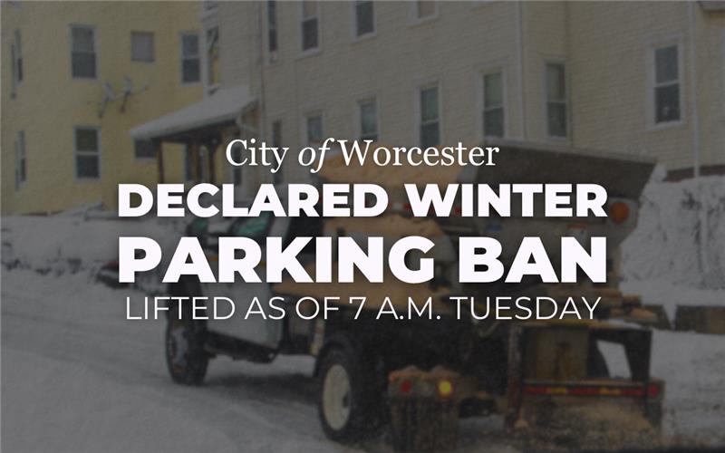 Graphic announcing winter parking ban lift at 7 a.m. Tuesday, Jan. 6