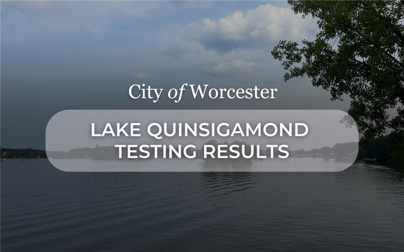Graphic announcing Lake Quinsigamond testing results following a sewage overflow