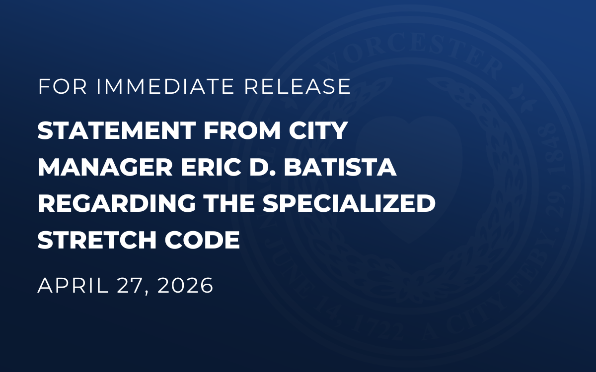 Blue graphic with text overlayed that reads, Statement from City Manager Eric D. Batista regarding the Specialized Stretch Code