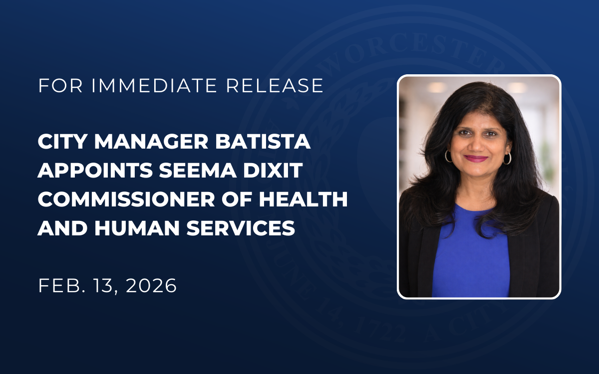 Graphic with text announcing the Appointment of Seema Dixit as Commissioner of Health and Human Services and a headshot photo of Seema Dixit