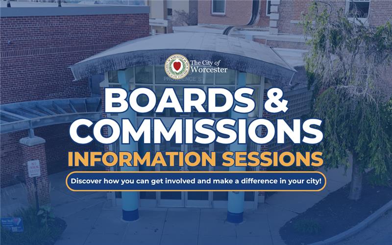 Graphic announcing boards and commissions info sessions