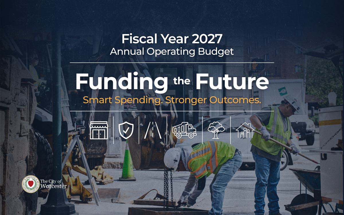Graphic including a photo of employees working with text overlayed that reads, "Fiscal Year 2027 Annual Operating Budget Funding the Future"