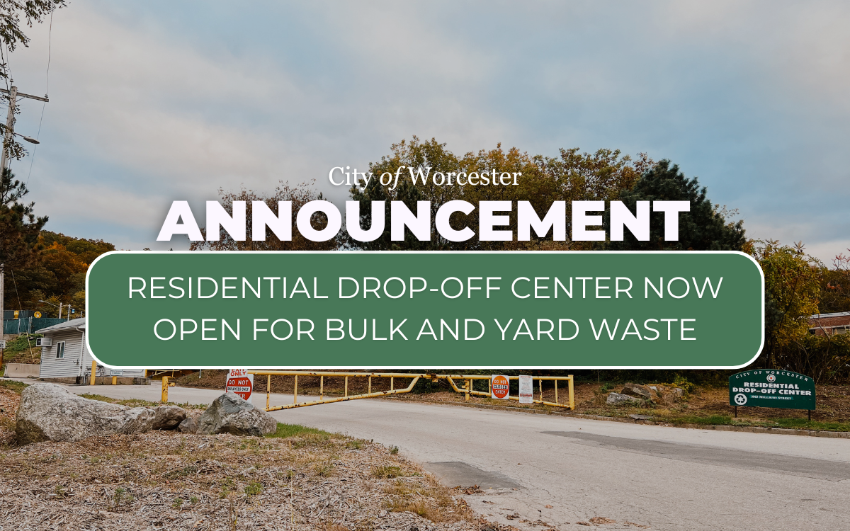An image of the Residential Drop Off Center with text that reads Residential Drop-Off Center now open for bulk and yard waste  