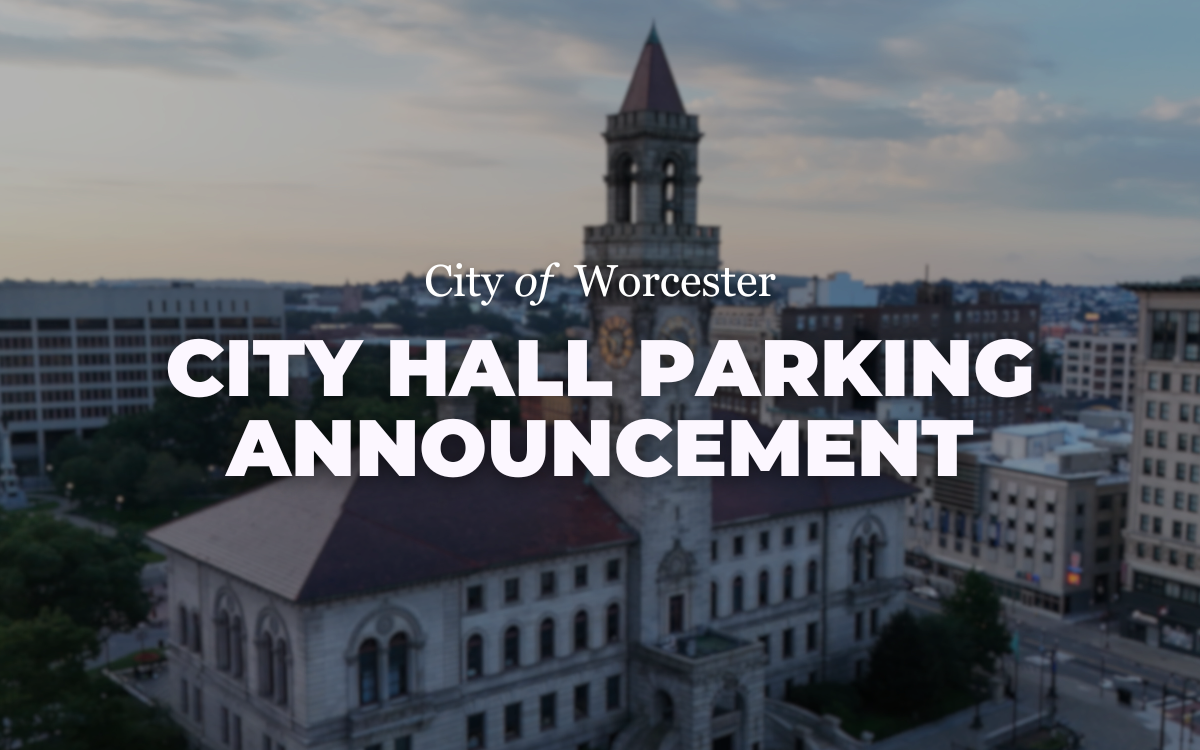 Graphic announcing city hall parking moves