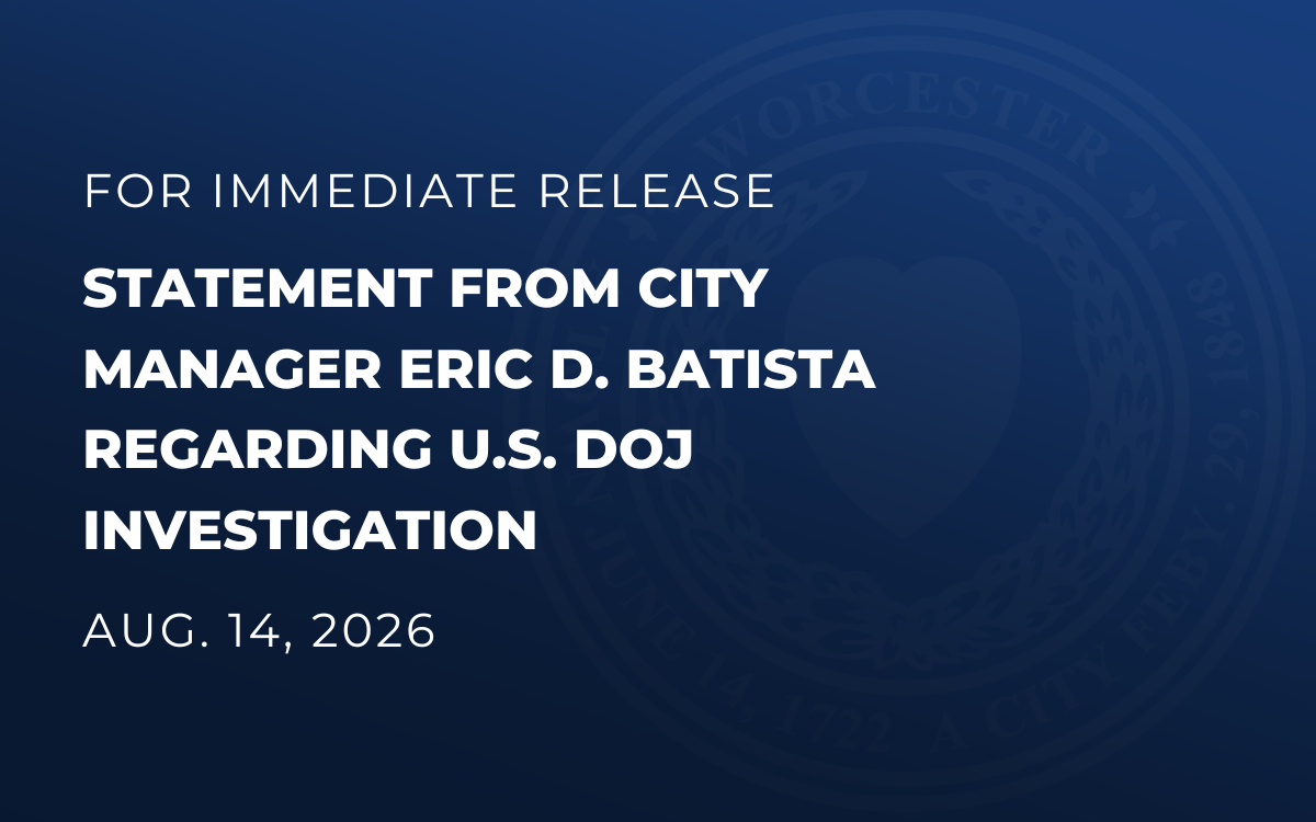 A blue background with white text stating: Statement from City Manager Eric D. Batista Regarding U.S. DOJ investigation 