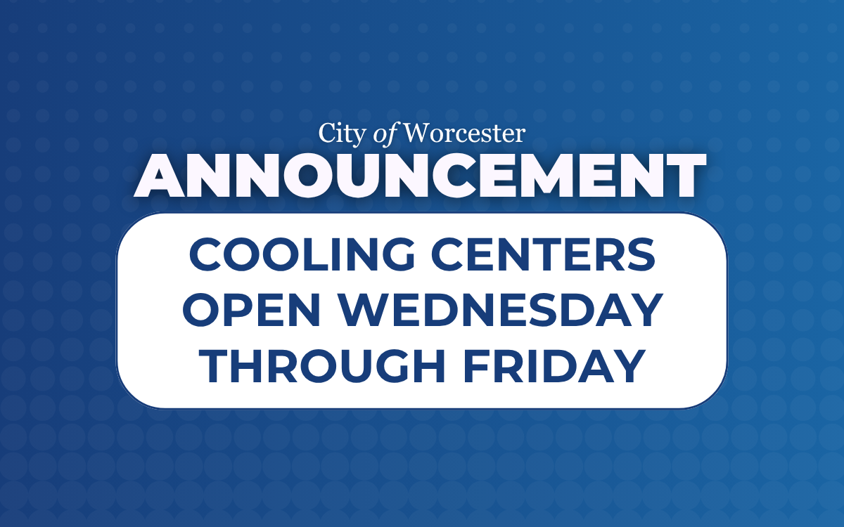 Blue graphic with text overlayed that reads, "Cooling Centers Open Wednesday Through Friday"