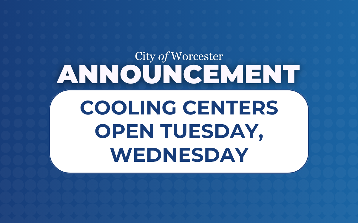 Blue graphic with text overlayed, "Announcement Cooling Centers Open Tuesday, Wednesday