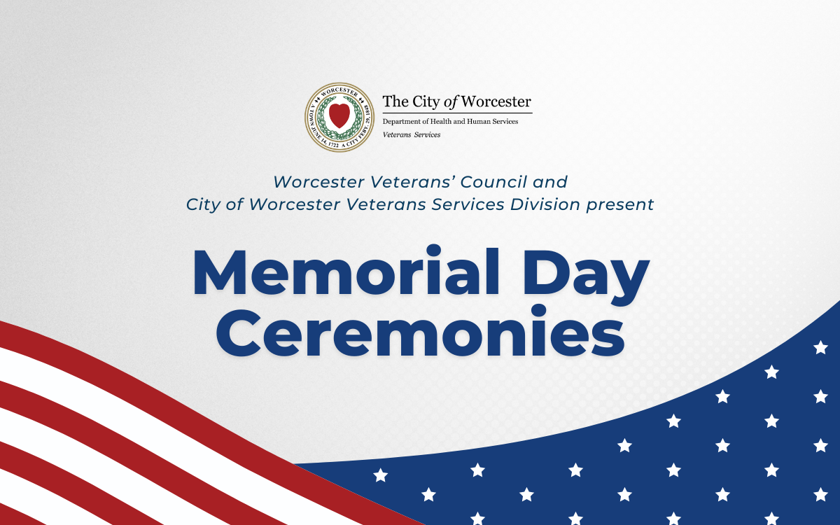 Graphic with USA flag with text overlayed that reads, "Memorial Day Ceremonies"