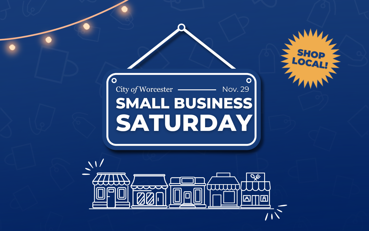 Graphic announcing free parking on weekends for small business Saturdays