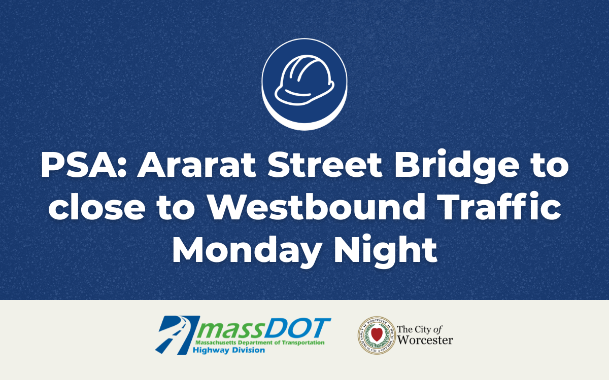 An image of a hard had with the text PSA: Ararat Street Bridge to Close to Westbound Traffic Monday Night 