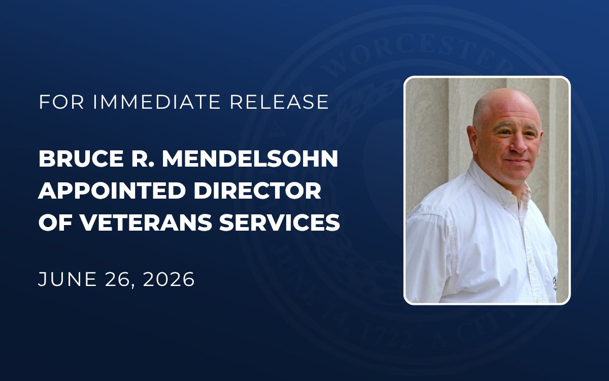 Blue background graphic with text overlayed that reads, "Bruce R. Mendelsohn Appointed Director of Veterans Services"