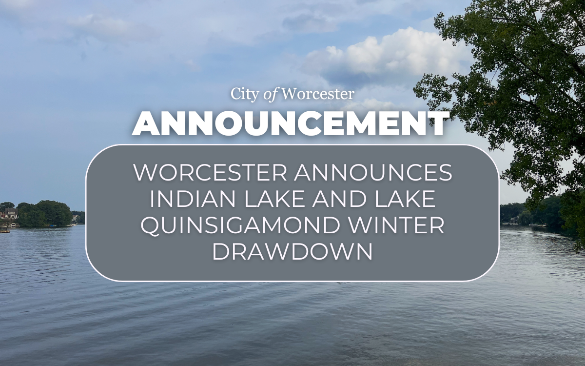 Graphic announcing Indian Lake and Lake Quinsigamond – Winter Drawdown
