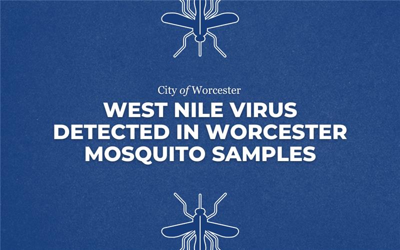 Graphic announcing West Nile Virus detection, spraying date