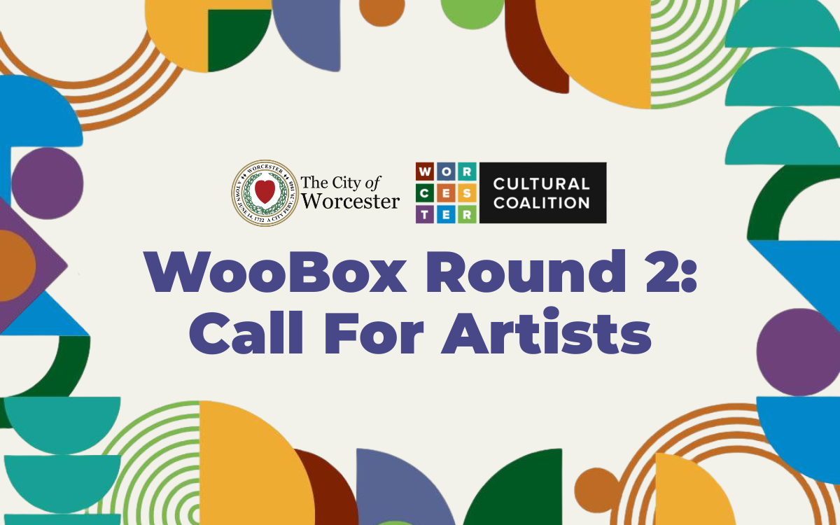 Graphic with text overlayed that reads, "WooBox Round 2: Call for Artists"